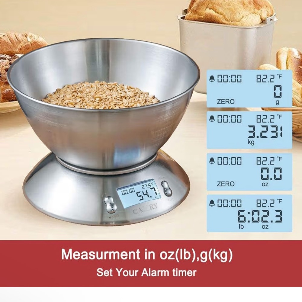 Stainless Steel Digital Kitchen Scale Camry Bowl LCD volume Timer multi 11 lb